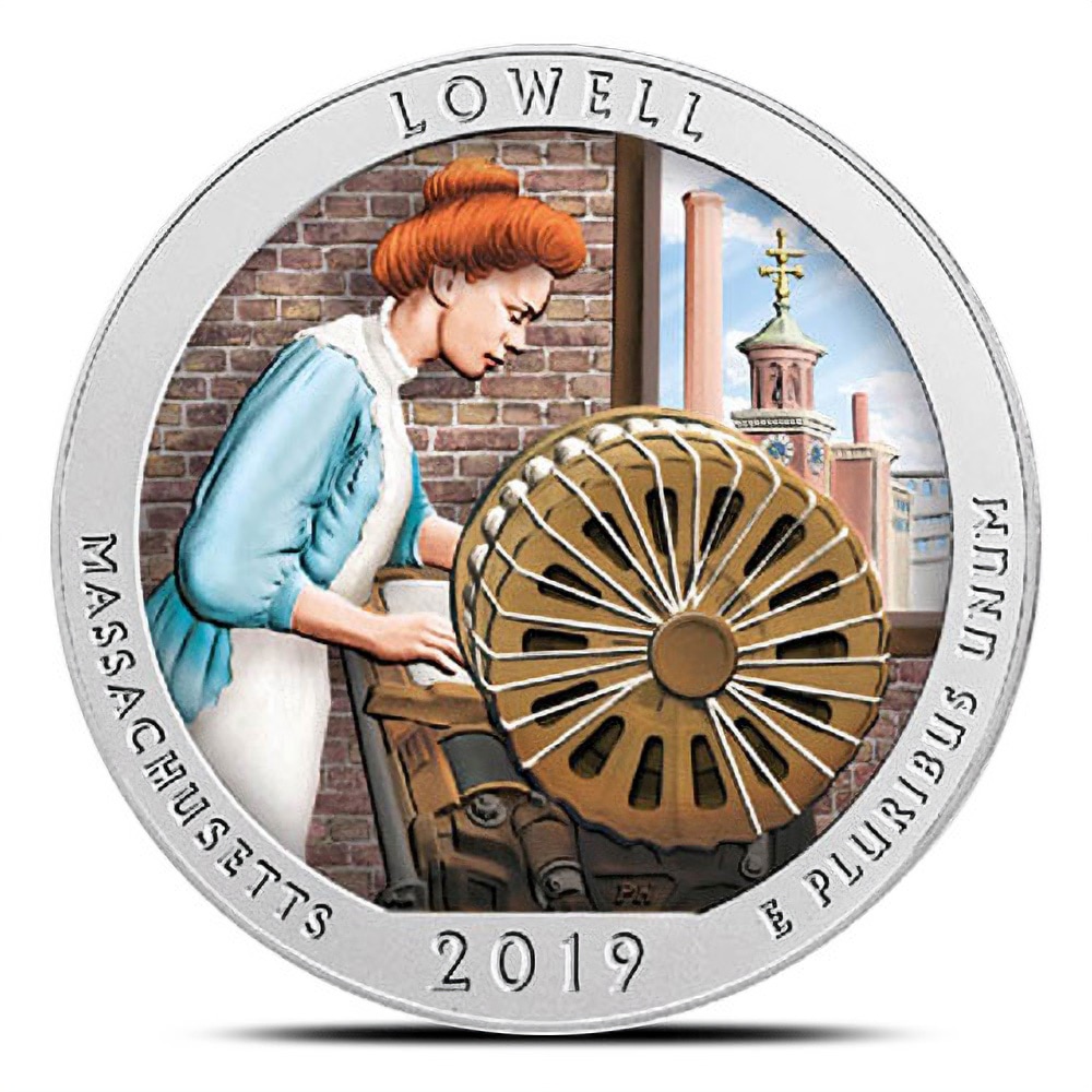 2019 5 oz Colorized ATB Lowell National Historical Park Silver Coin (BU)