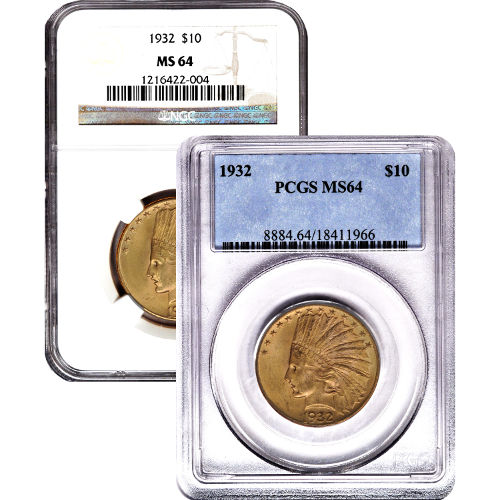 Pre-33 $10 Indian Gold Eagle Coin (MS64, PCGS or NGC)