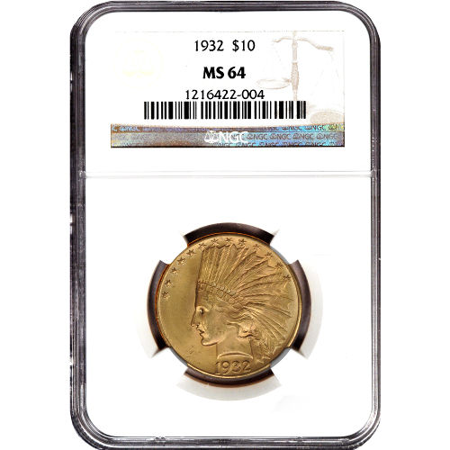 Pre-33 $10 Indian Gold Eagle Coin (MS64, PCGS or NGC)