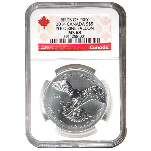 2014 1 oz Canadian Silver Peregrine Falcon Coin NGC MS68