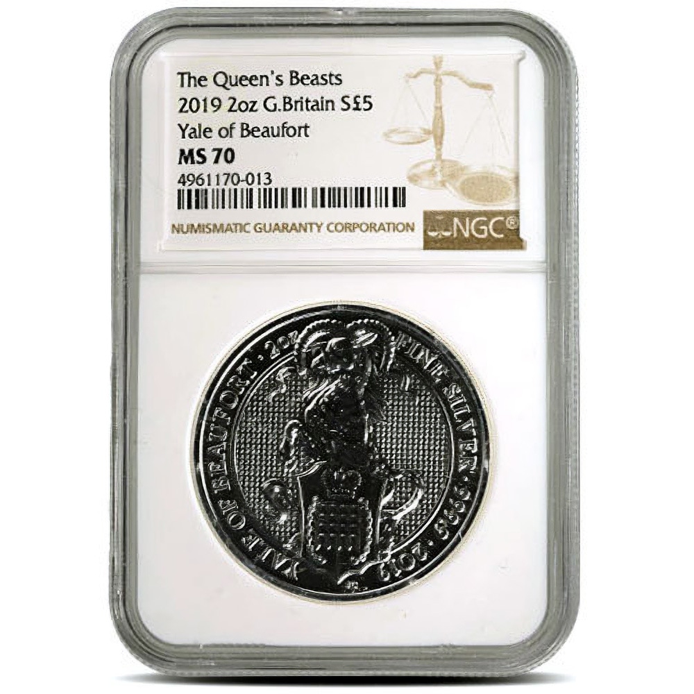 2019 2 oz British Silver Queen’s Beast Yale of Beaufort Coin NGC MS70