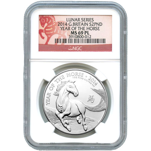 2014 1 oz British Silver Lunar Year of the Horse Coin NGC MS69 PL