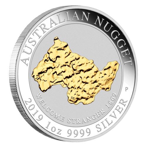 2019 1 oz Australian Silver Nugget Coin (Gilded, Box + CoA)