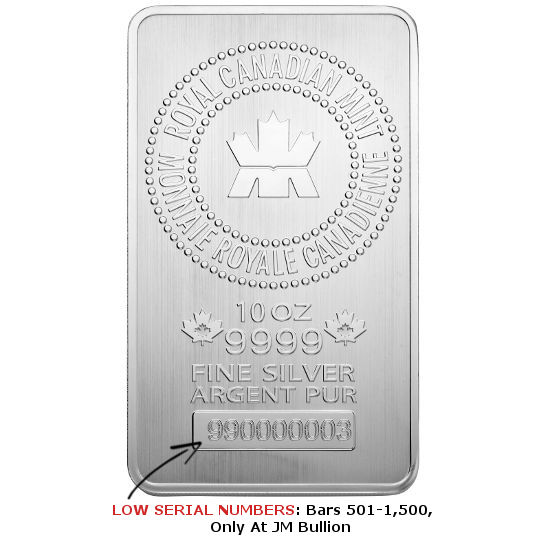 10 oz RCM Silver Bar (New, Serial #'s 501-1,500)
