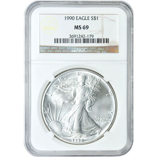1990 1 oz American Silver Eagle Coin NGC MS69