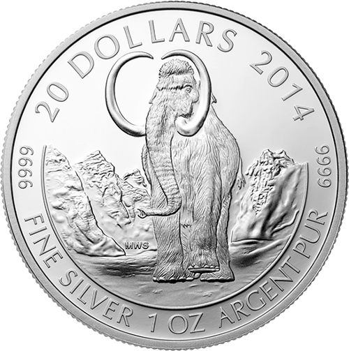 2014 1 oz Canadian Silver Woolly Mammoth Proof Coin (BU)