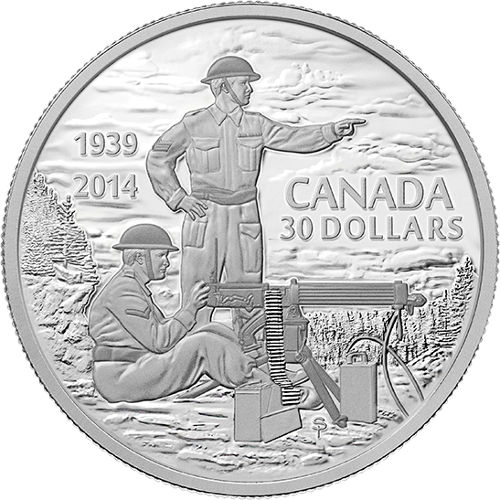 2014 2 oz WWII Machine Gunner $30 Canadian Silver Coin (BU)