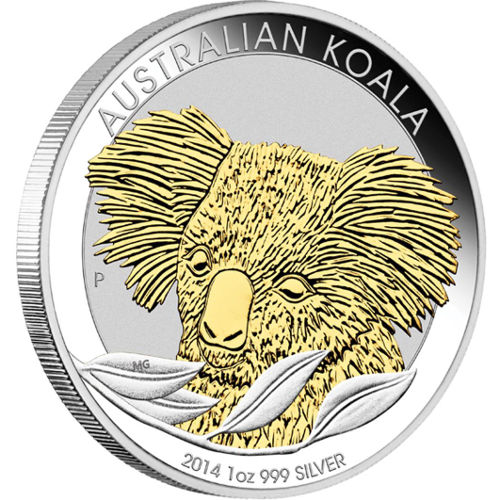 2014 1 oz Australian Silver Koala Coin (Gilded Edition, BU, Box + CoA)