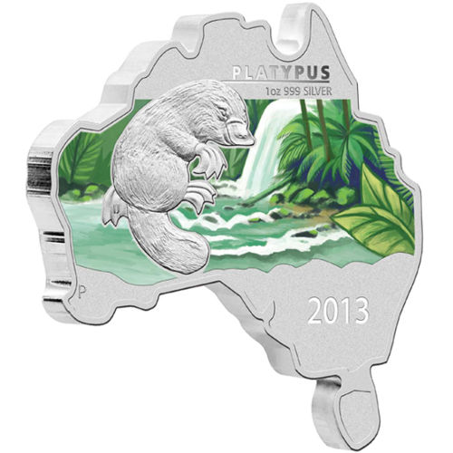 2013 1 oz Australian Silver Platypus Coin (Map Shaped, BU)
