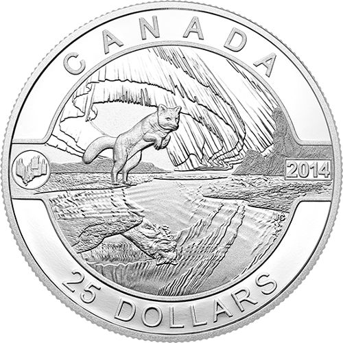 2014 1 oz Arctic Fox Northern Lights $25 Canadian Silver Coin (BU)
