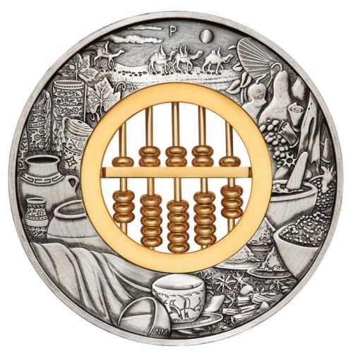 2019 2 oz Antique Tuvalu Abacus Silver Coin (Box + CoA)