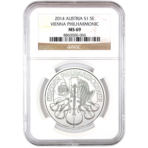 2014 Austrian Silver Philharmonic Coin NGC MS69