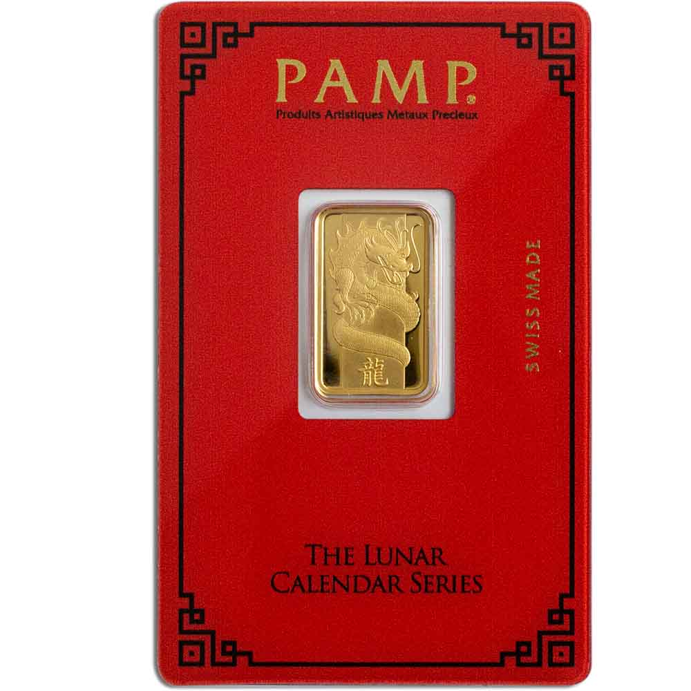 5 Gram PAMP Suisse Lunar Dragon Gold Bar (New w/ Assay)
