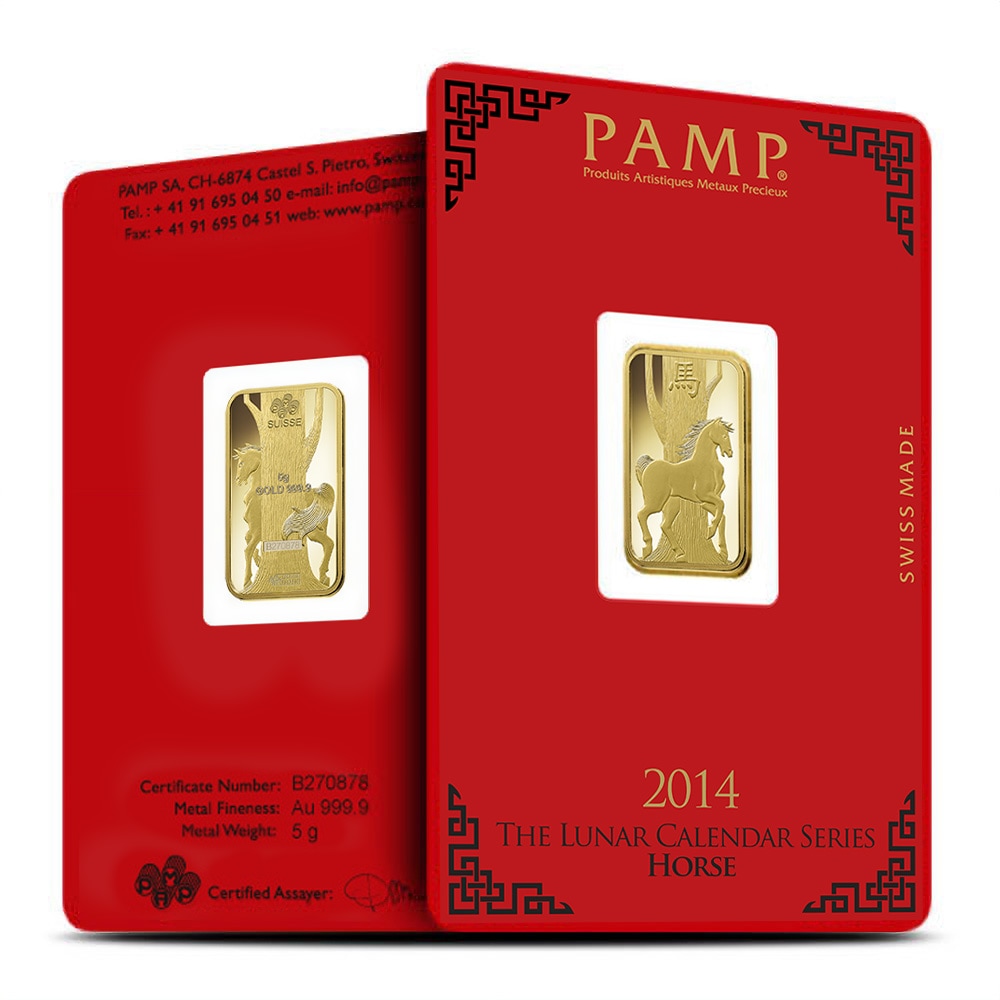 5 Gram PAMP Suisse Lunar Horse Gold Bar (New w/ Assay)