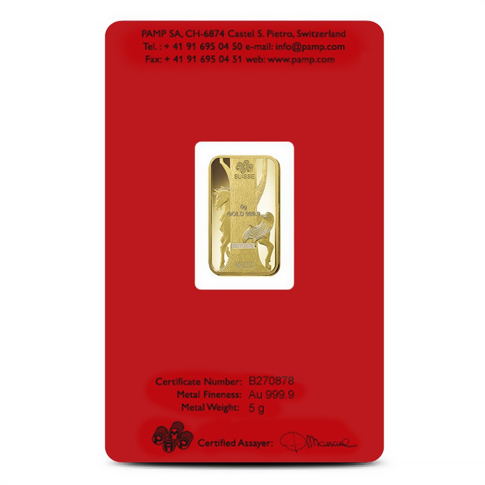 5 Gram PAMP Suisse Lunar Horse Gold Bar (New w/ Assay)