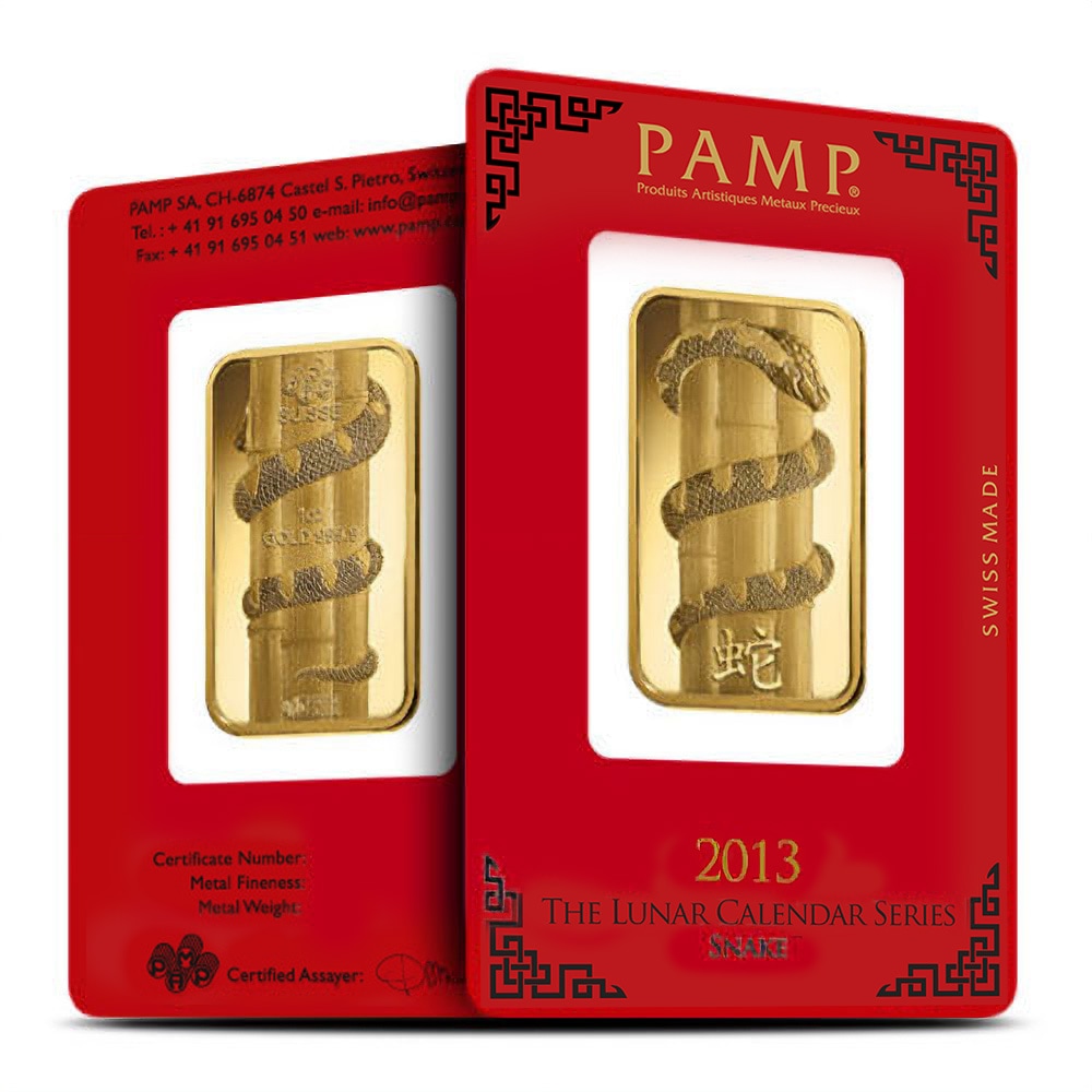 1 oz PAMP Suisse Lunar Snake Gold Bar (New w/ Assay)