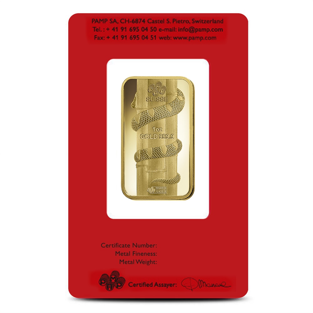 1 oz PAMP Suisse Lunar Snake Gold Bar (New w/ Assay)