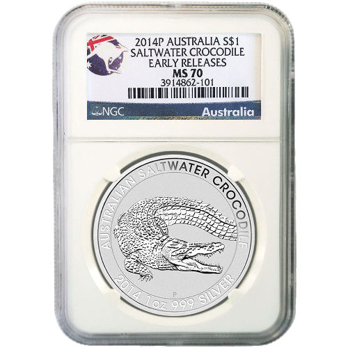 2014 1 oz Australian Silver Saltwater Crocodile Coin NGC MS70 ER