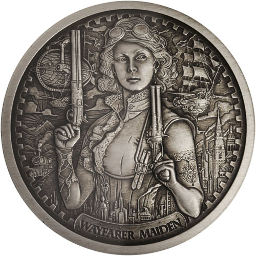 2 oz Antique Time Travels Series Wayfarer Maiden Silver Round (New w/ CoA)
