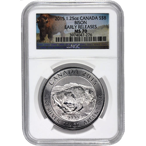 2015 1.25 oz $8 Canadian Silver Bison Coin NGC MS70 ER