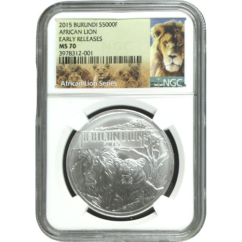 2015 1 oz Burundi Silver African Lion Coin NGC MS70 ER