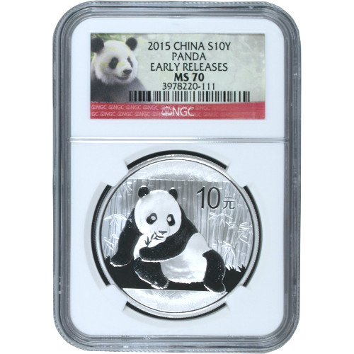 2015 1 oz Chinese Silver Panda Coin NGC MS70 (Varied Label)