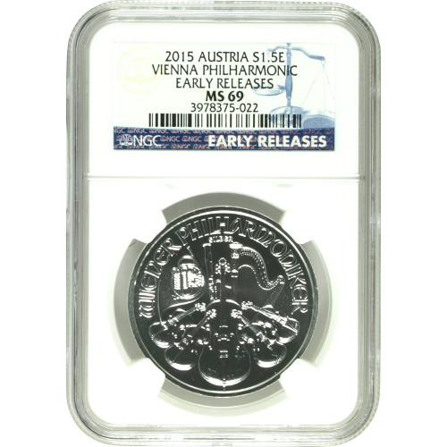 2015 Austrian Silver Philharmonic Coin NGC MS69 ER