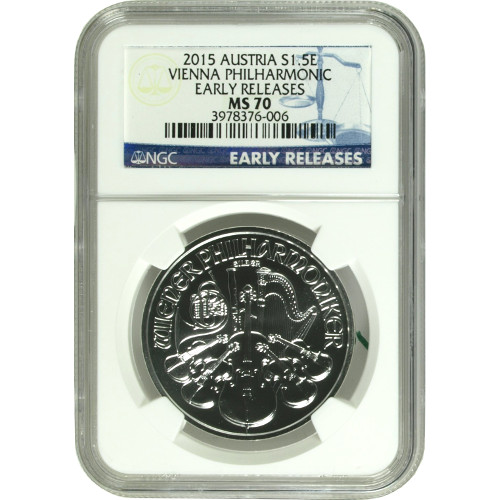 2015 Austrian Silver Philharmonic Coin NGC MS70 ER