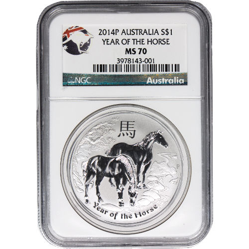 2014 1 oz Australian Silver Lunar Horse Coin NGC MS70