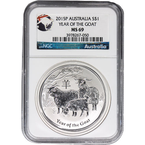 2015 1 oz Australian Silver Lunar Goat Coin NGC MS69
