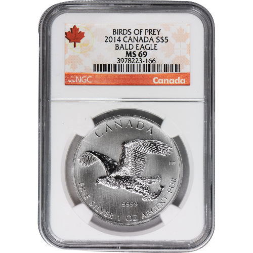 2014 1 oz Canadian Silver Bald Eagle Coin NGC MS69