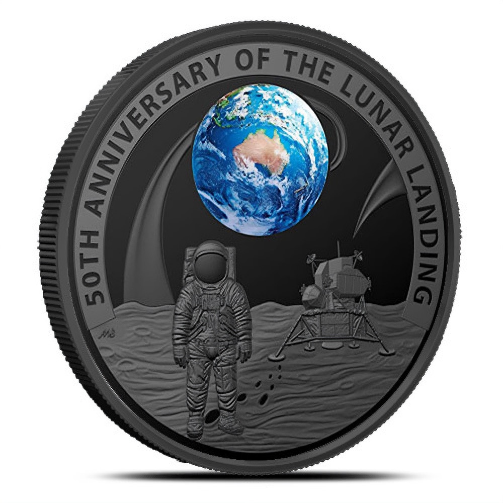 2019 1 oz Proof Australian Lunar Landing Domed Black Nickel Plated Silver Coin (Box + CoA)