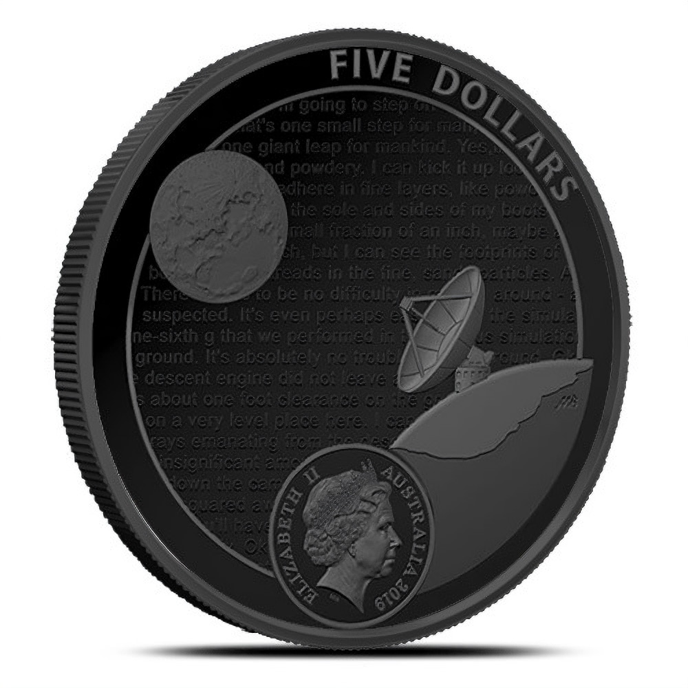 2019 1 oz Proof Australian Lunar Landing Domed Black Nickel Plated Silver Coin (Box + CoA)