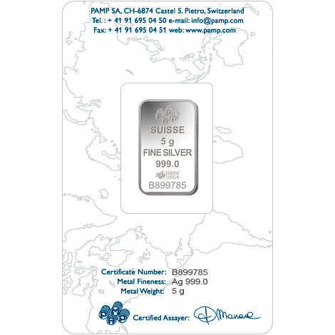 5 Gram PAMP Suisse Fortuna Silver Bar (New w/ Assay)