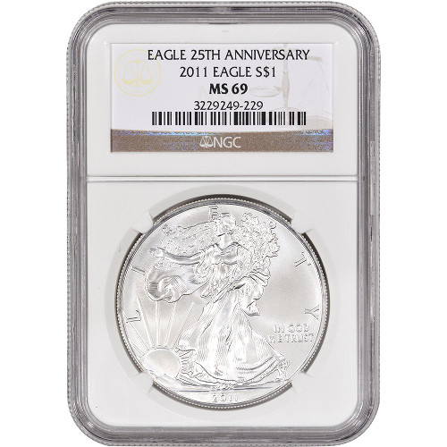2011 1 oz American Silver Eagle Coin NGC MS69 25th Anniversary