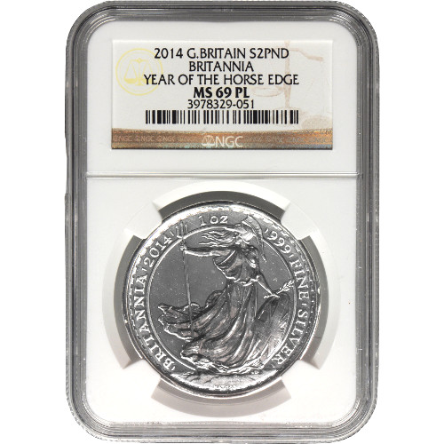2014 1 oz Lunar Horse Privy Silver Britannia Coin NGC MS69 PL