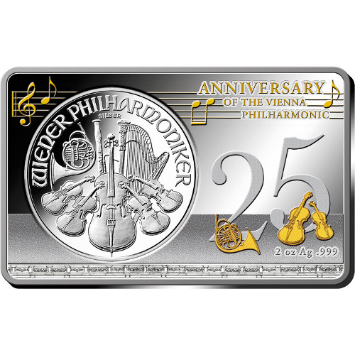 2014 3 oz 25th Anniversary Austrian Silver Philharmonic Bar (New)