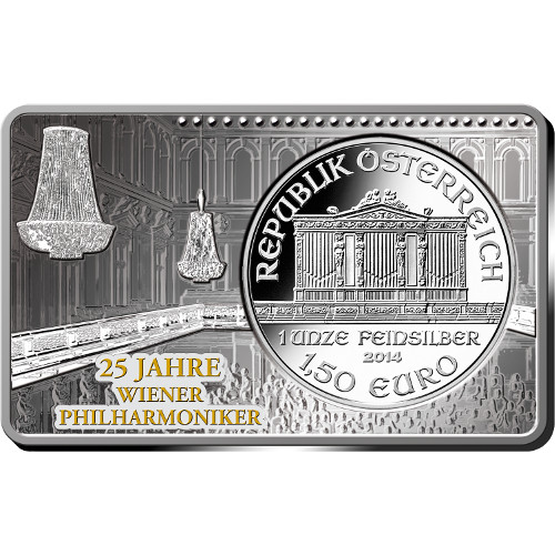 2014 3 oz 25th Anniversary Austrian Silver Philharmonic Bar (New)