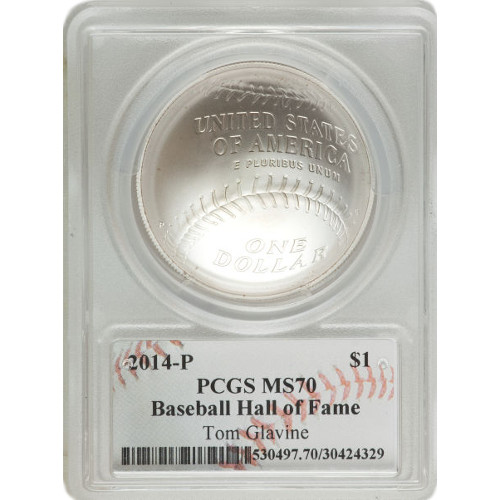 2014-P $1 Baseball HOF Silver Coin PCGS MS70 (Glavine Label)