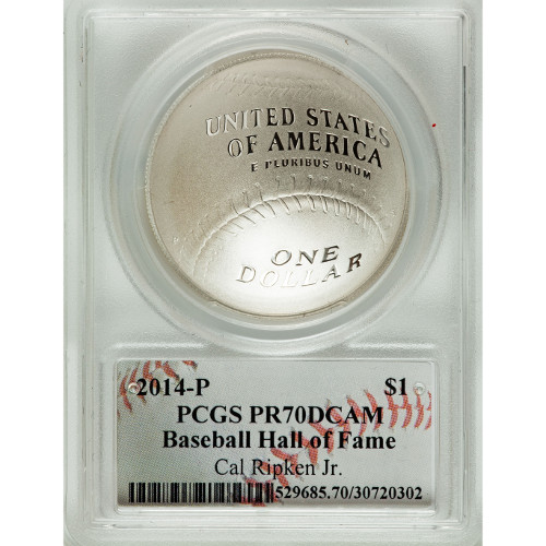 2014-P $1 Baseball HOF Silver Coin PCGS PR70 DCAM (Ripken Label)