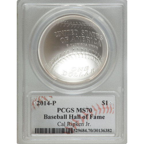 2014-P $1 Baseball HOF Silver Coin PCGS MS70 (Ripken Label)