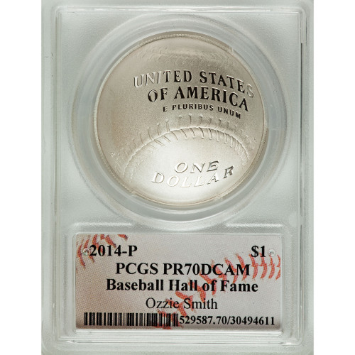 2014-P $1 Baseball HOF Silver Coin PCGS PR70 DCAM (Smith Label)