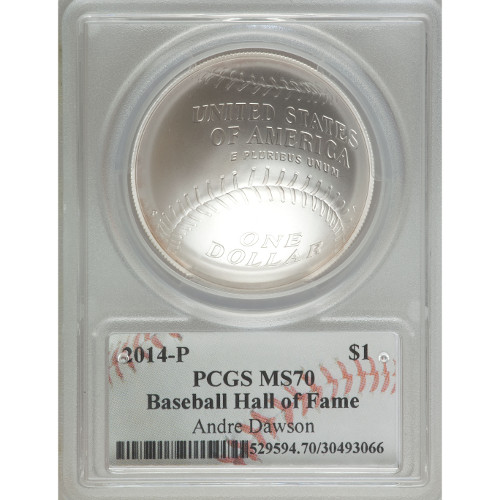2014-P $1 Baseball HOF Silver Coin PCGS MS70 (Dawson Label)