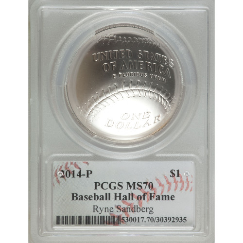 2014-P $1 Baseball HOF Silver Coin PCGS MS70 (Sandberg Label)