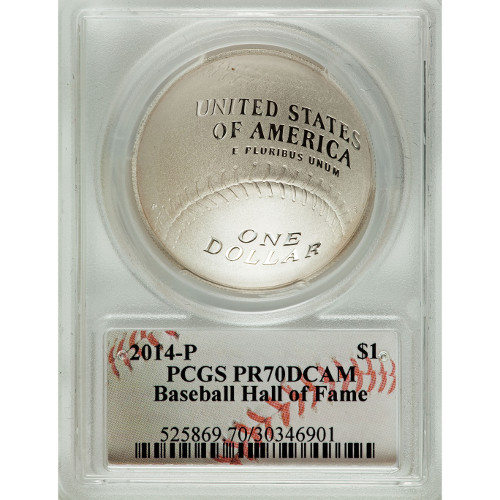 2014-P $1 Baseball HOF Silver Coin PCGS PR70 DCAM (McFarland Label)