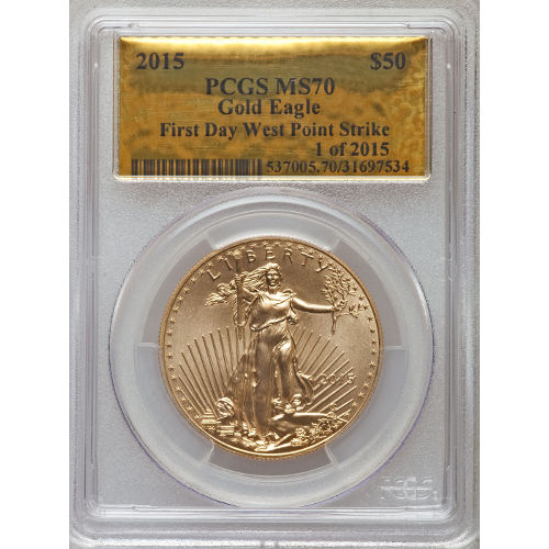 2015 1 oz American Gold Eagle Coin PCGS MS70 (Gold Foil Label)