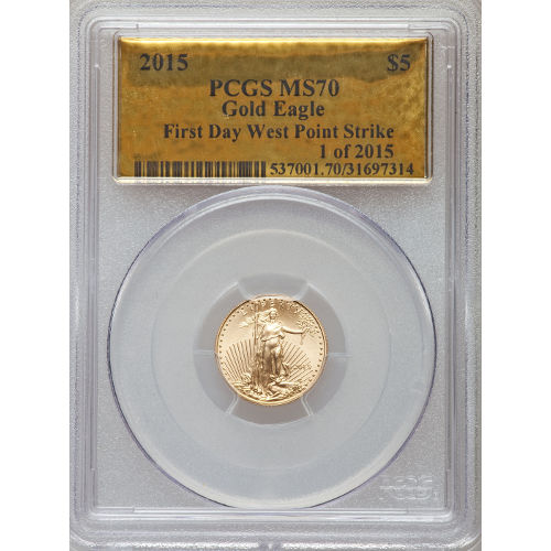 2015 1/10 oz American Gold Eagle Coin PCGS MS70 (Gold Foil Label)