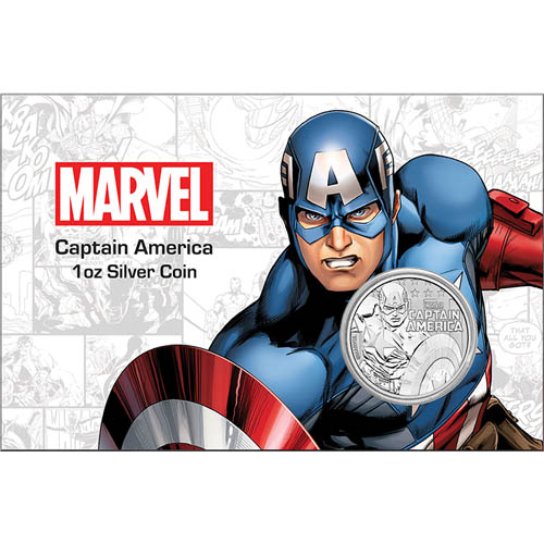 2019 1 oz Tuvalu Captain America Marvel Series Silver Coin (In Card, BU)