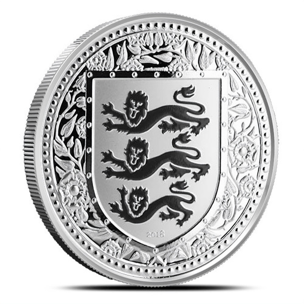 2018 1 oz British Silver Royal Arms of England Gibraltar Reverse Proof Coin (Purple)