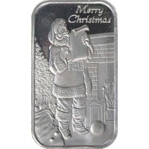 1 oz Merry Christmas Santa Silver Bar (New)